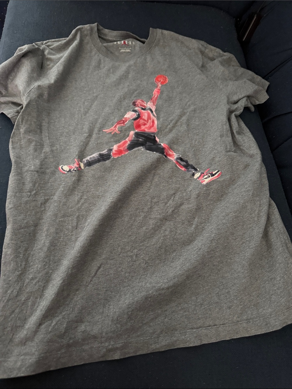 Jordan Men's Gray Short-Sleeve Tee with Red Jumpman Graphic